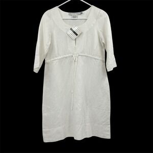 Gretchen Scott Womens Ramie Eyelet Dress Sz XS White Coastal Resortwear Vacation